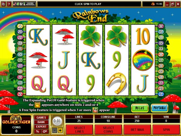 Screen capture from Rainbows End slots