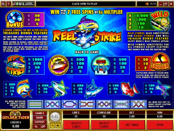 Payout table from fishing slots game Reel Strike