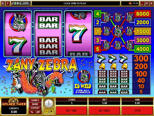 Picture of the Zany Zebra slots from Microgaming