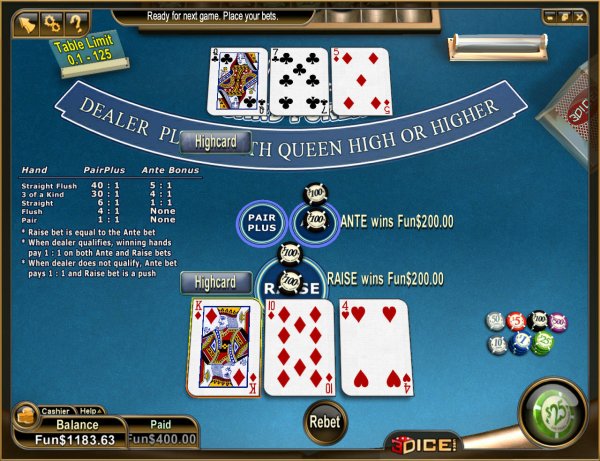 Three Card Poker High Card Win