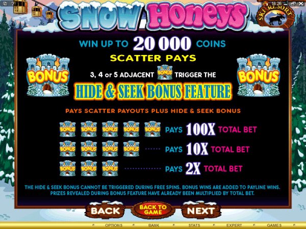 Payout table from Snow Honey video slots