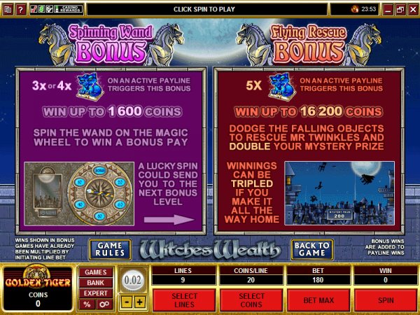 Payout table for Witches Wealth slots
