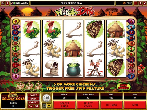 Preview from the video slots game Witch Doctor