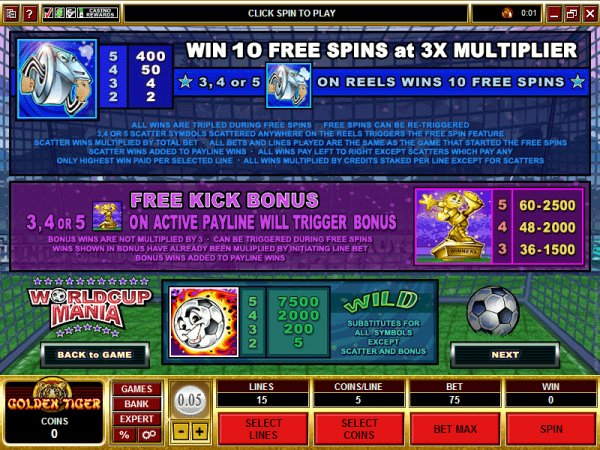 Payout table for Worldcup Mania slots