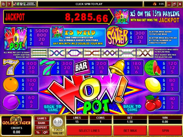 Wowpot! slots payout table