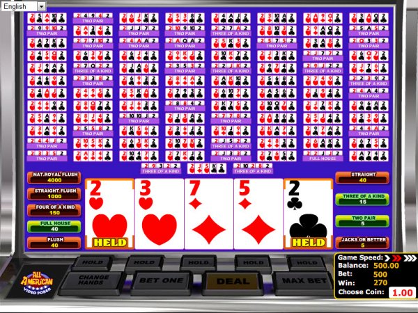 All American Video Poker 100 Hands