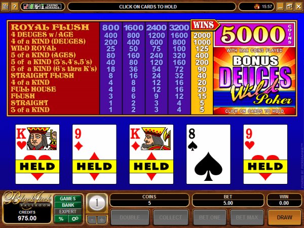 Screenshot of Bonus Deuces Wild Video Poker by Microgaming