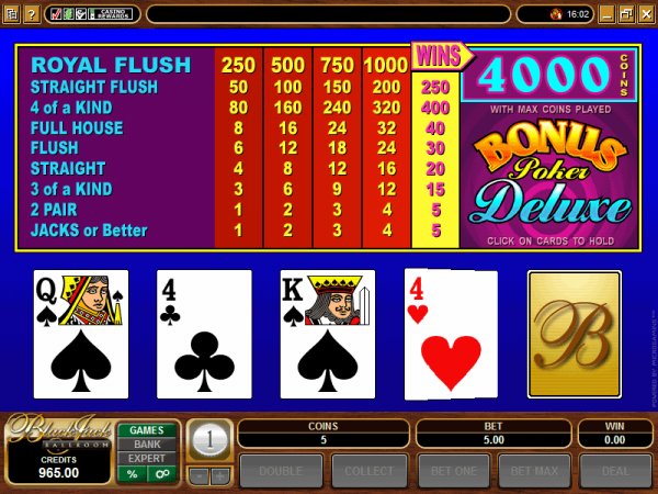 Bonus Poker Deluxe video poker game preview