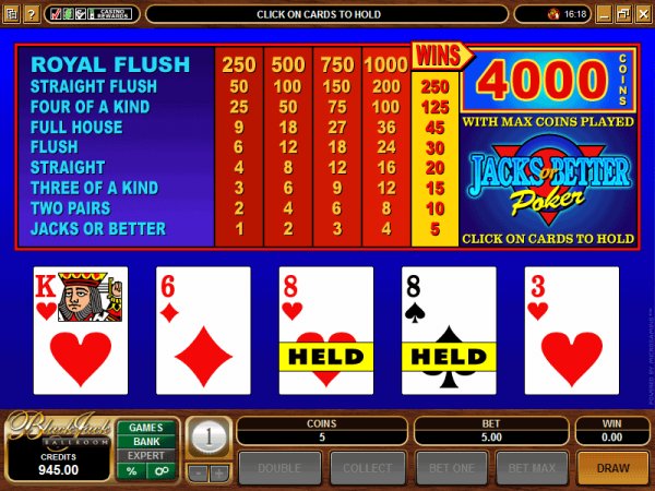 Jacks or Better video poker by Microgaming
