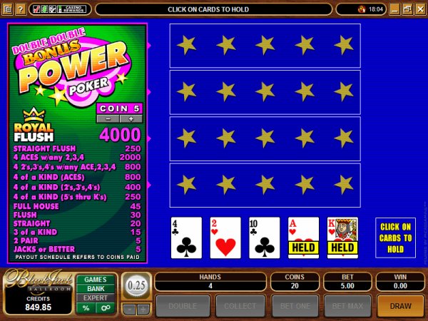 View the 4 hand Double Double Bonus Poker game by Microgaming