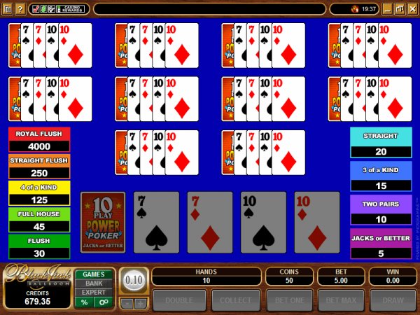 View of the 10 hand Joker Poker VP game by MGS