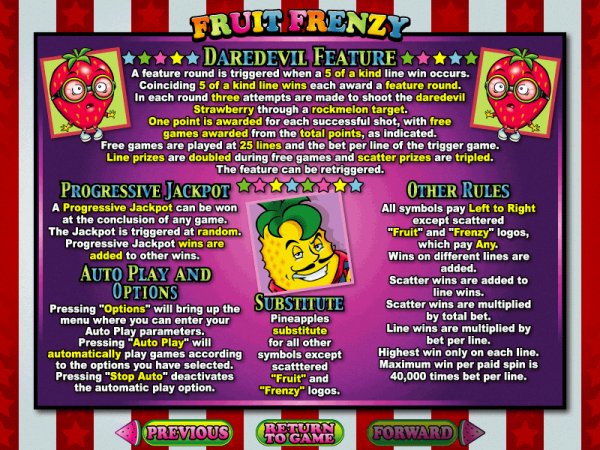 Rules for Fruit Frenzy slot machine