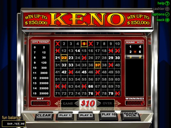 Screenshot from BoDog (RTG) Keno game