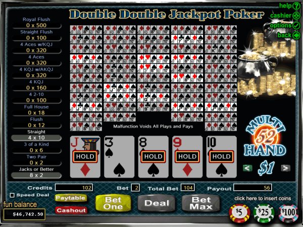 Preview 52 hand Double Double Jackpot Poker