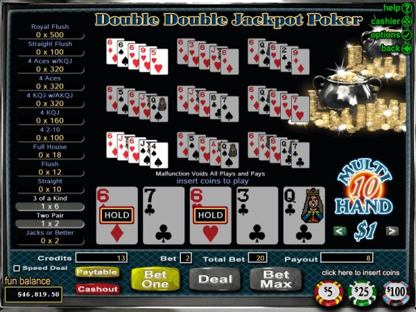 10 hand Double Double Jackpot video poker