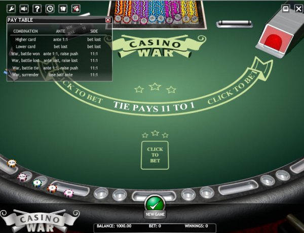 online casino war card game